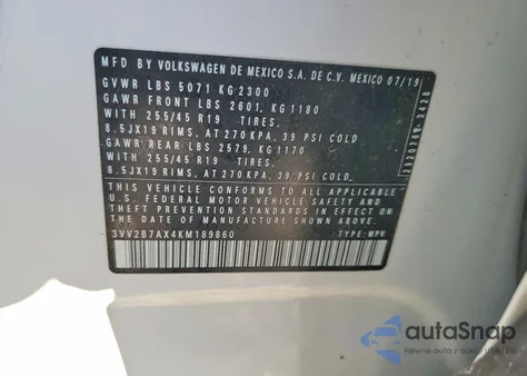 2019 Volkswagen Tiguan Se from USA, damaged, VIN 3VV2B7AX4KM189860